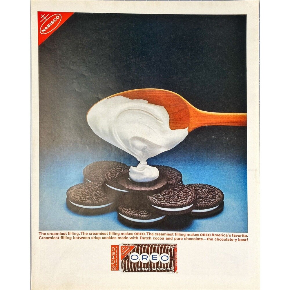 OREO Creme Sandwich "The Creamiest Filling Makes OREO" Vintage Print Ad 1963